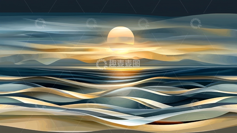 高清大图下载【趣麦麦图】海面日出抽象画