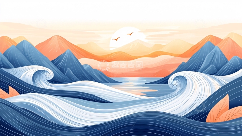 高清大图下载【趣麦麦图】水流山景日落