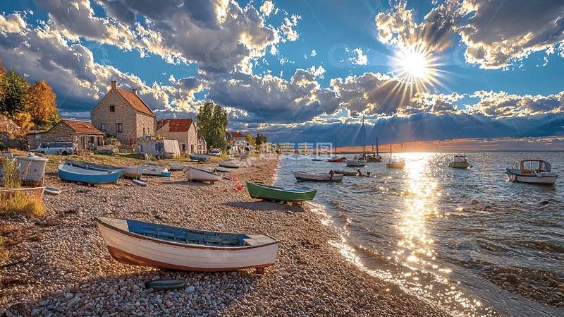 高清大图下载【趣麦麦图】海边小镇阳光普照