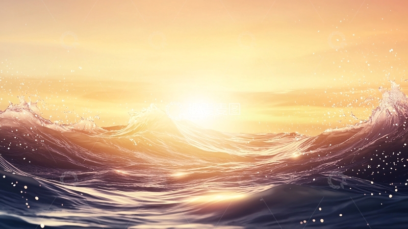 高清大图下载【趣麦麦图】波涛汹涌的海面日出