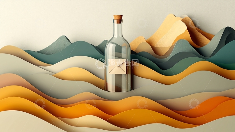 高清大图下载【趣麦麦图】漂流瓶在纸艺海浪中