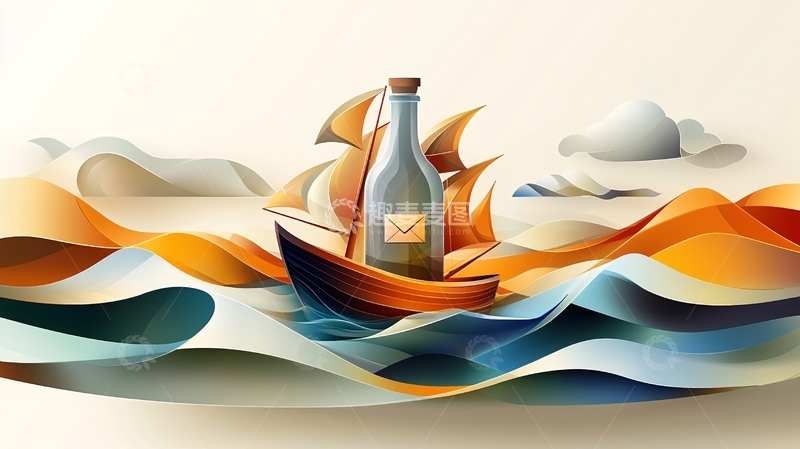 高清大图下载【趣麦麦图】酒瓶航行于纸质海洋之上