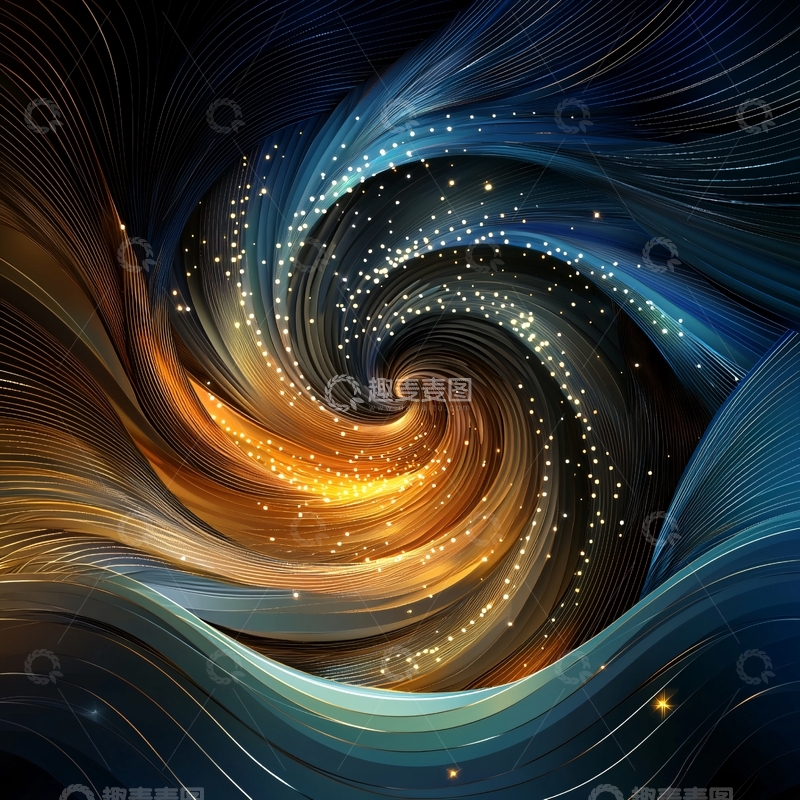 高清大图下载【趣麦麦图】金色蓝色交织漩涡