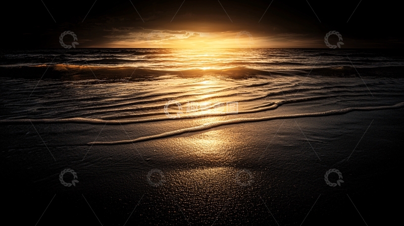 高清大图下载【趣麦麦图】海面夕阳金光波浪