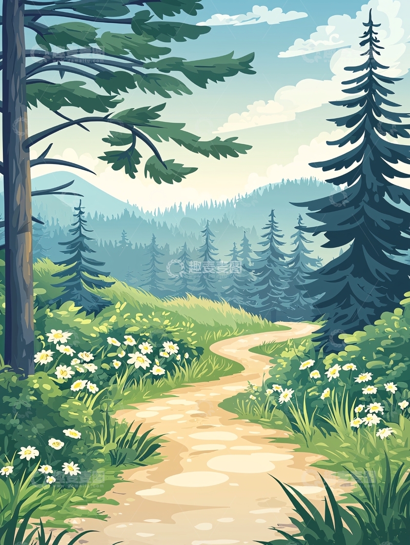 高清大图下载【趣麦麦图】卡通森林小路风景