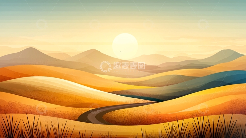 高清大图下载【趣麦麦图】金色沙漠日出山脉