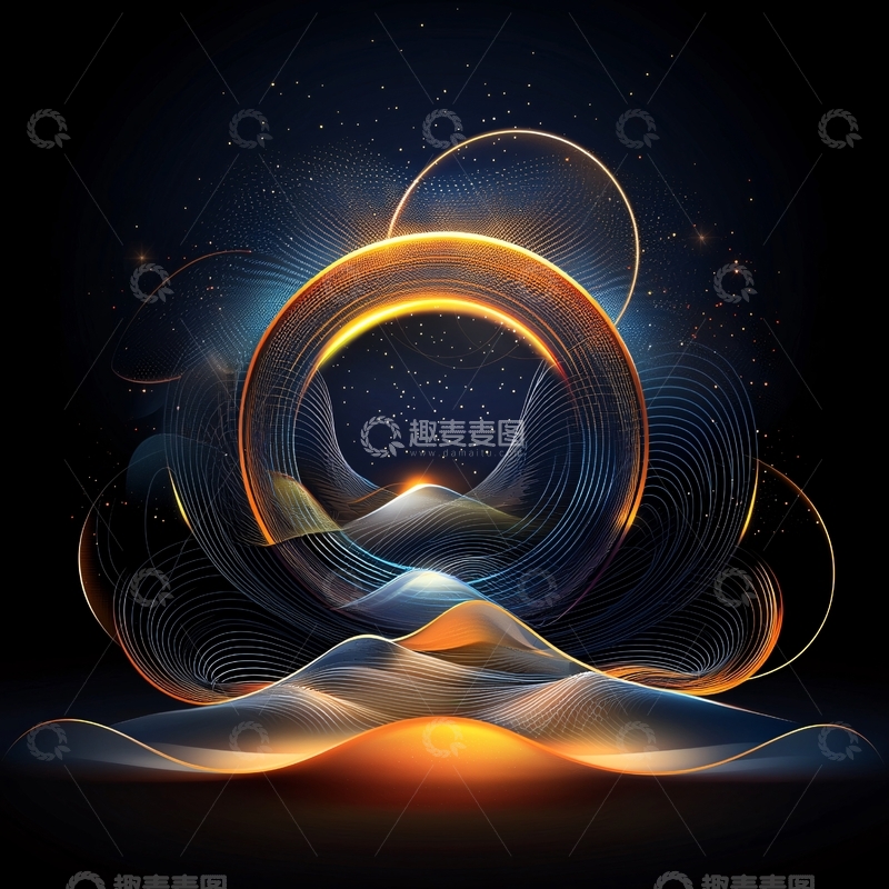 高清大图下载【趣麦麦图】金色圆环抽象风景