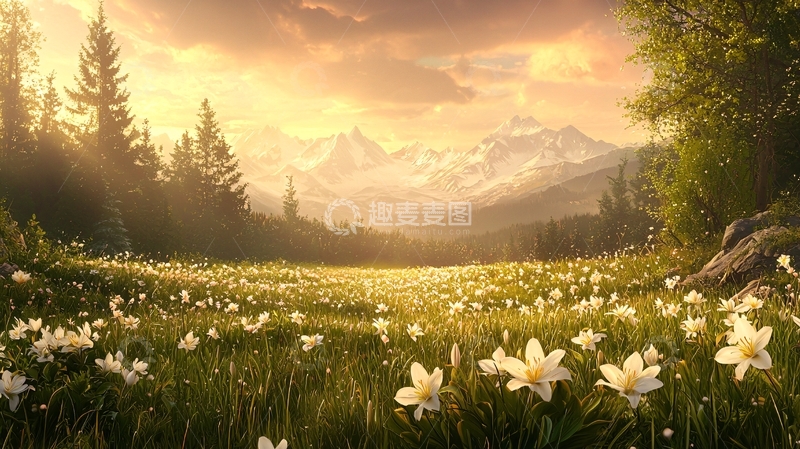 高清大图下载【趣麦麦图】鲜花盛开的山谷风景