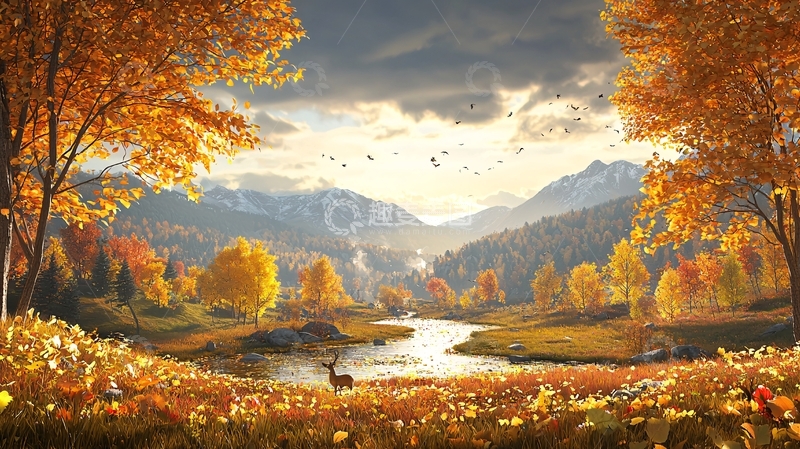 高清大图下载【趣麦麦图】秋季河流风景如画