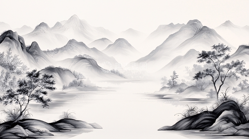 高清大图下载【趣麦麦图】水墨山水画高清图片