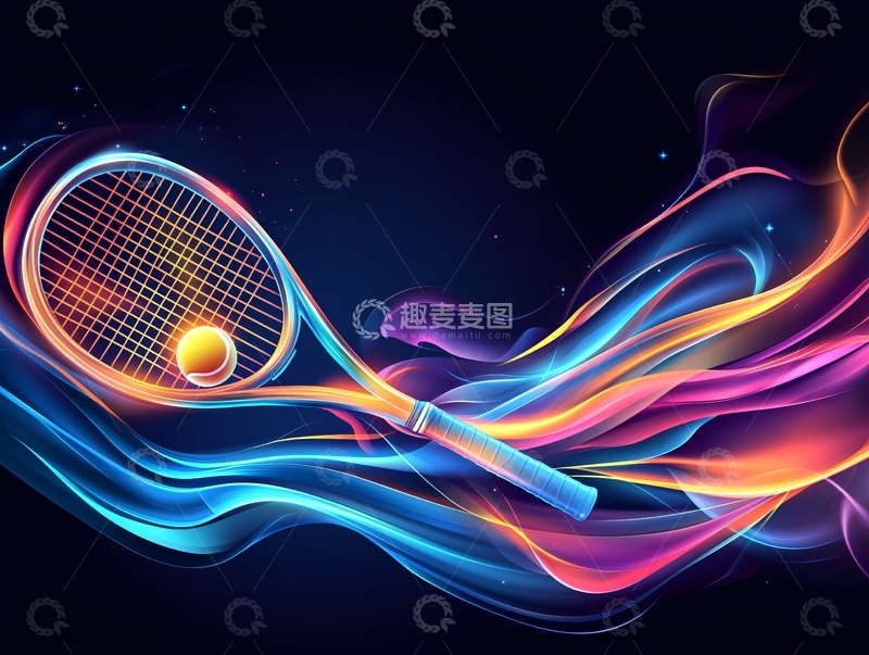高清大图下载【趣麦麦图】霓虹光晕中的网球运动