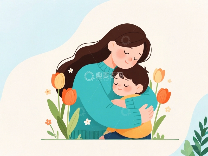 高清大图下载【趣麦麦图】母亲节拥抱插画5