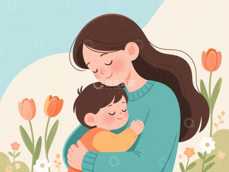 高清大图下载【趣麦麦图】母亲节拥抱插画