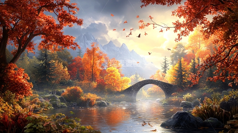 高清大图下载【趣麦麦图】秋季风景油画风格