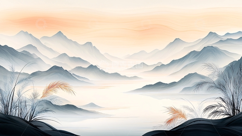 高清大图下载【趣麦麦图】水墨山水日出东方意境