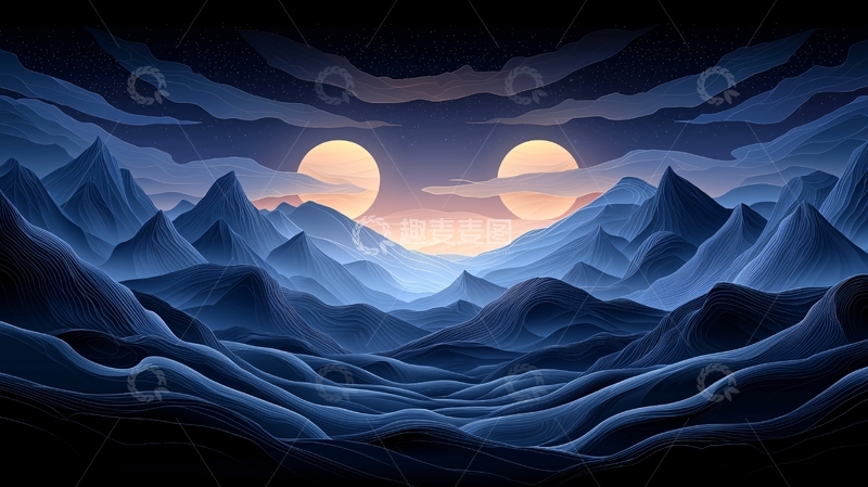 高清大图下载【趣麦麦图】月亮升起时的山脉景色