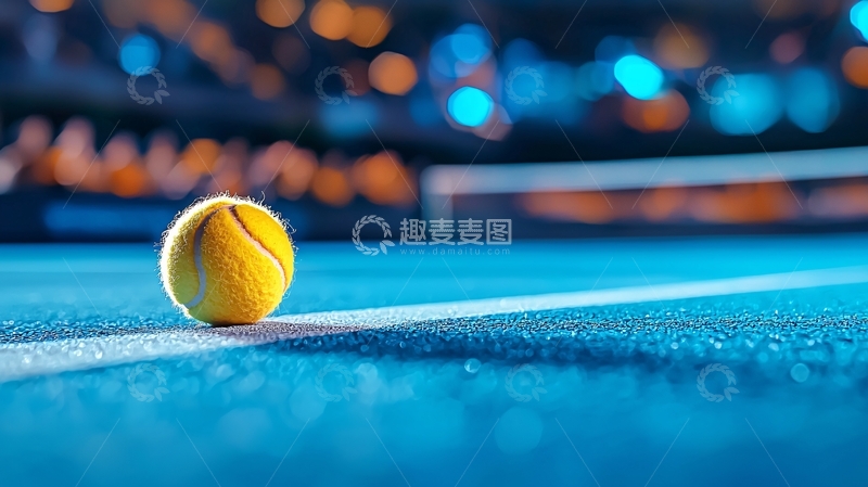高清大图下载【趣麦麦图】网球静置在蓝色球场上
