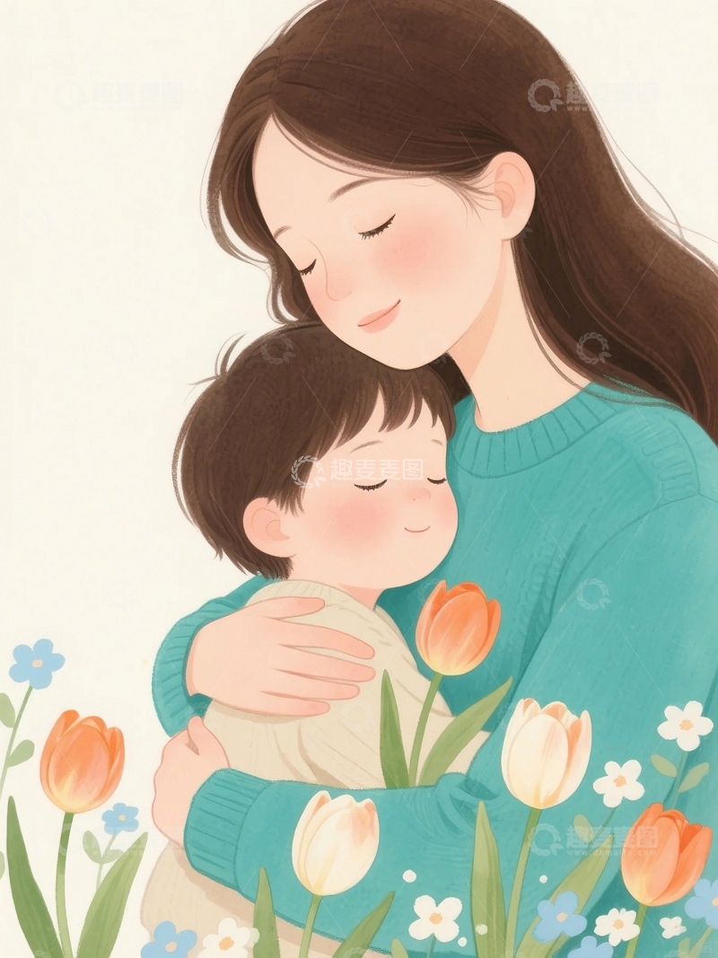 高清大图下载【趣麦麦图】母亲节拥抱插画7