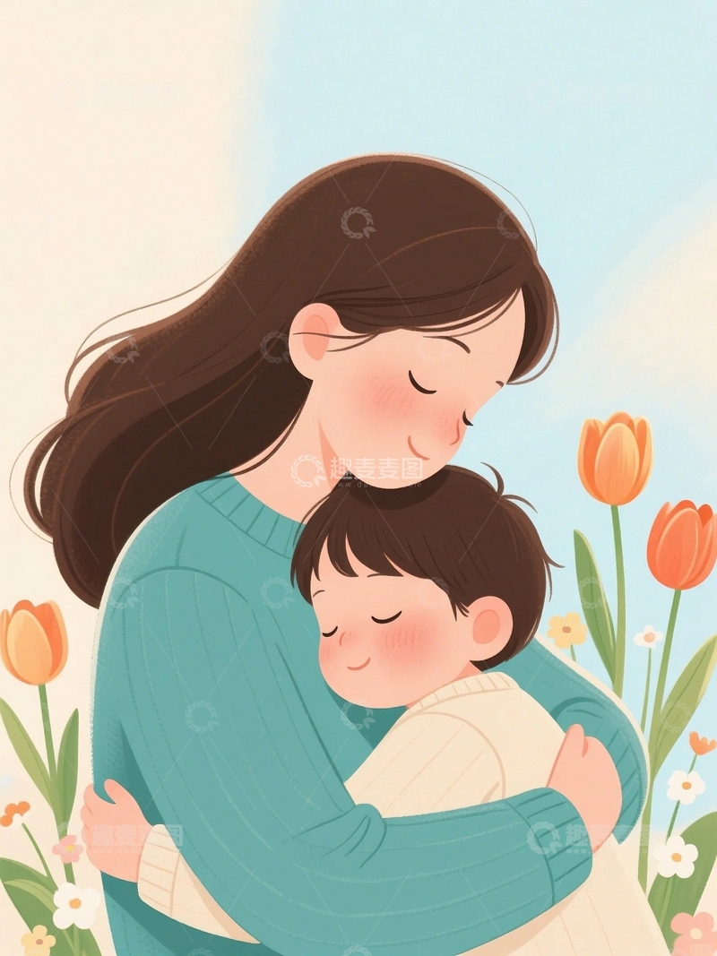 高清大图下载【趣麦麦图】母亲节拥抱插画4