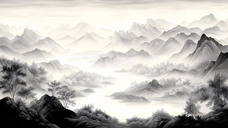 高清大图下载【趣麦麦图】水墨山水朦胧意境