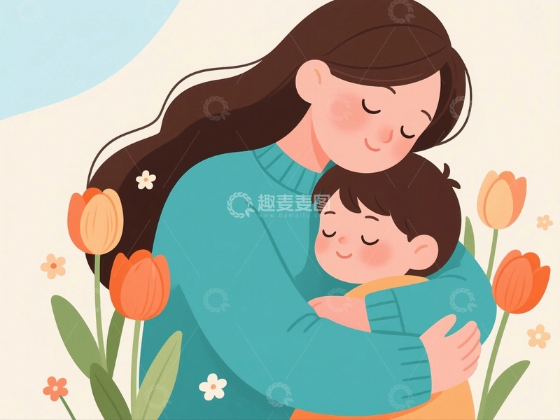 高清大图下载【趣麦麦图】母亲节拥抱插画1