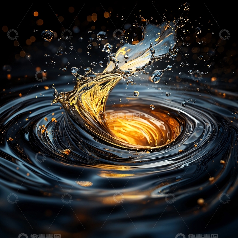 高清大图下载【趣麦麦图】液体漩涡金色中心