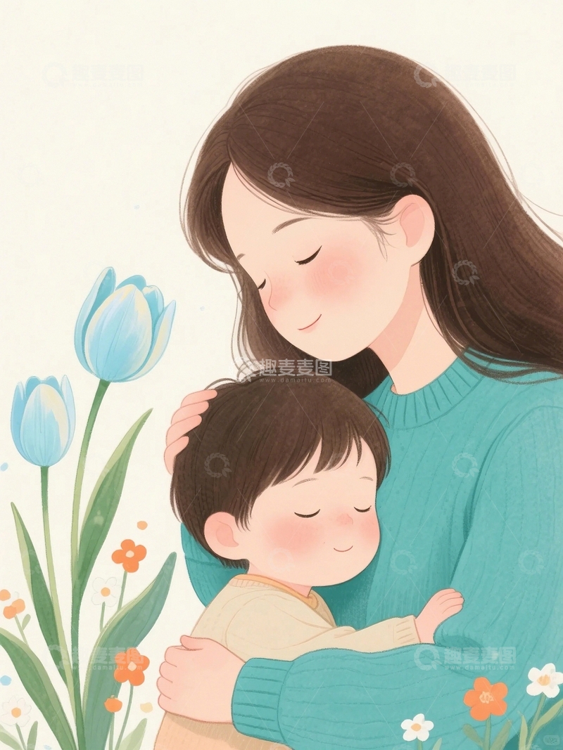 高清大图下载【趣麦麦图】母亲节拥抱插画3