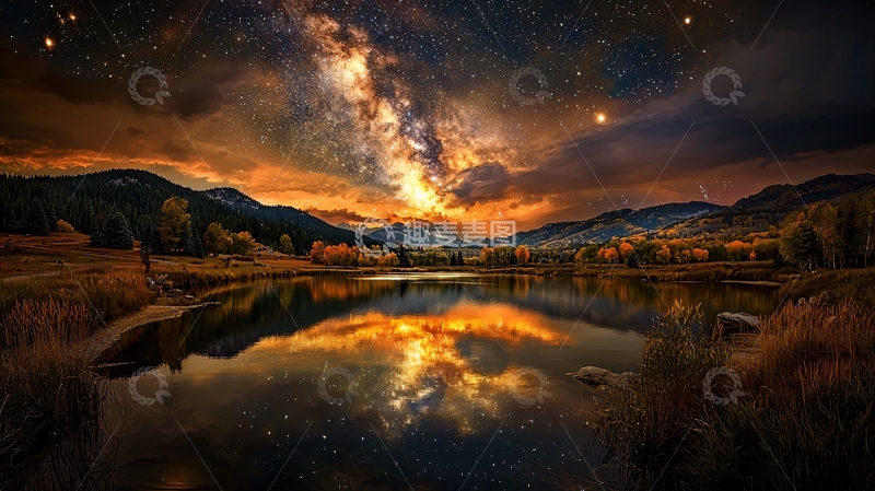 高清大图下载【趣麦麦图】湖面星空倒影