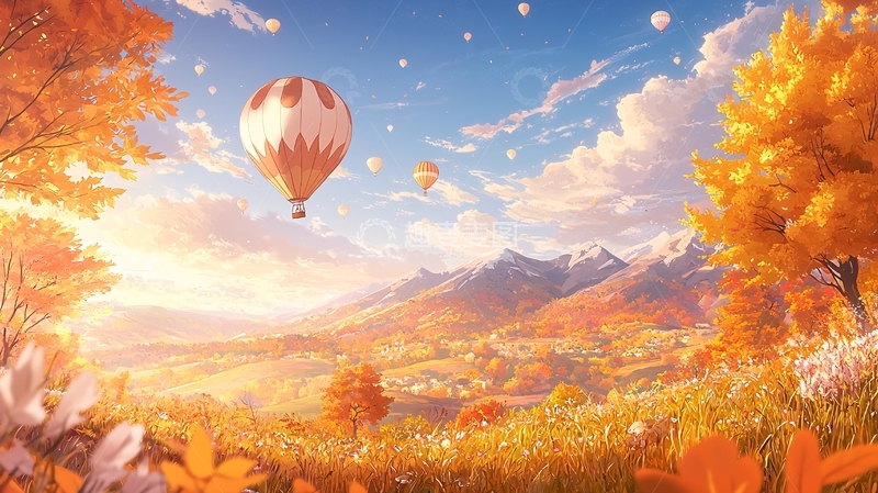 高清大图下载【趣麦麦图】唯美秋景热气球