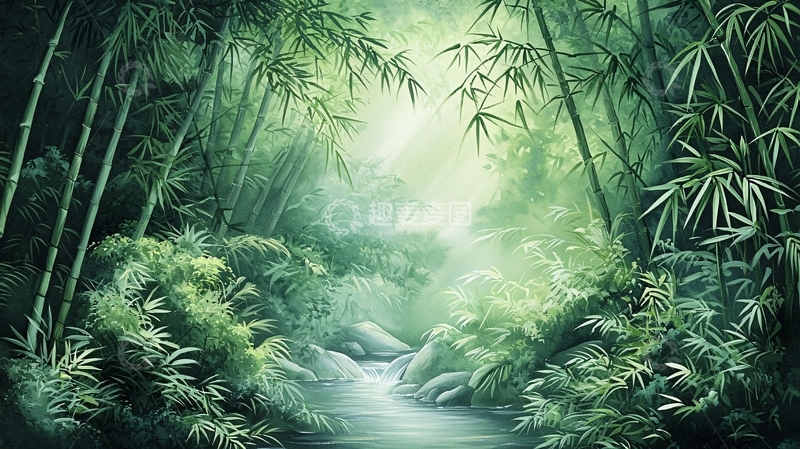 高清大图下载【趣麦麦图】幽静竹林小溪流水