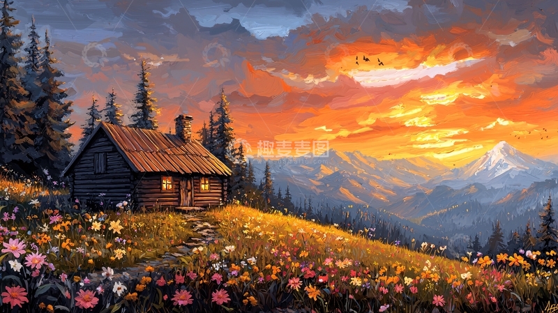 高清大图下载【趣麦麦图】小屋在山坡上