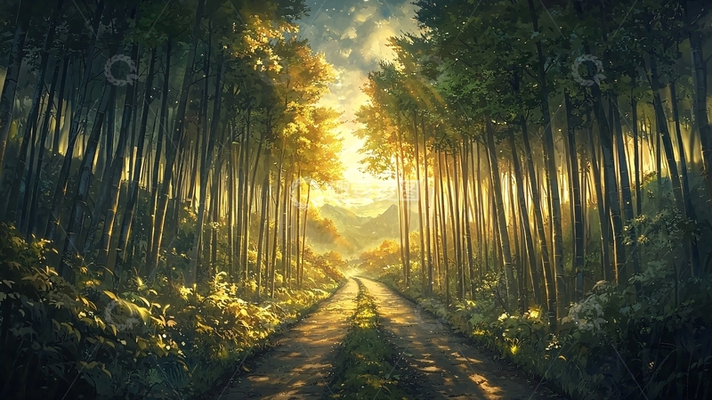 高清大图下载【趣麦麦图】阳光穿过森林的道路