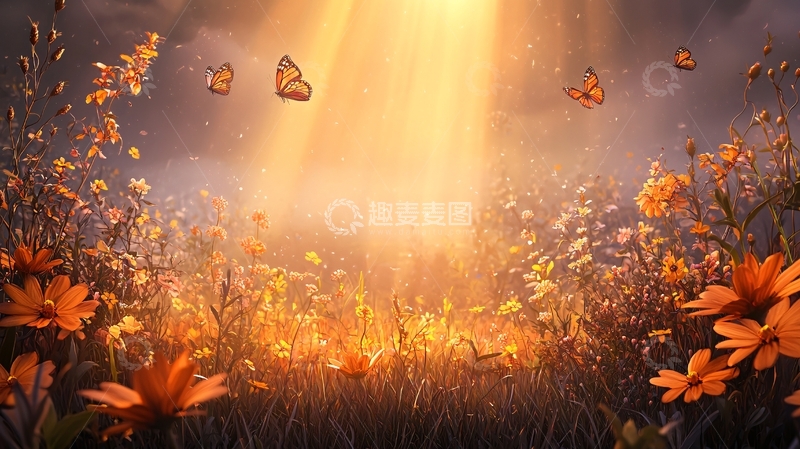 高清大图下载【趣麦麦图】阳光洒在花丛中