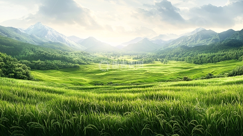 高清大图下载【趣麦麦图】绿色山谷草地阳光