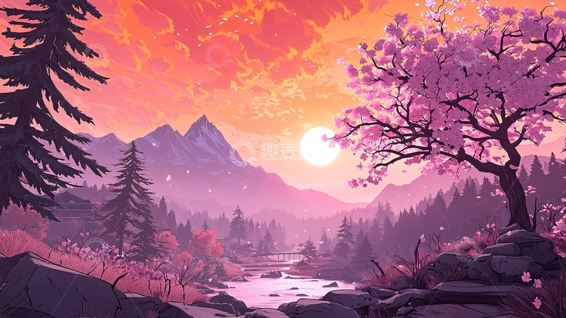 高清大图下载【趣麦麦图】唯美夕阳山水风景画