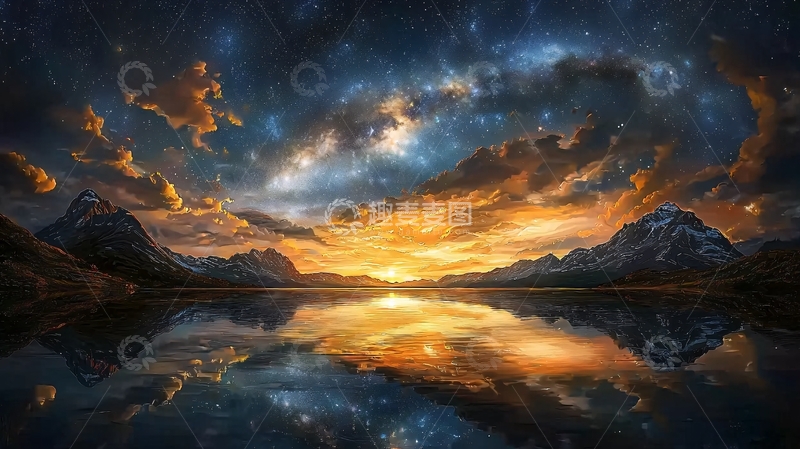 高清大图下载【趣麦麦图】宁静湖面上的壮丽日落