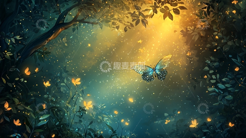 高清大图下载【趣麦麦图】梦幻森林光辉蝴蝶