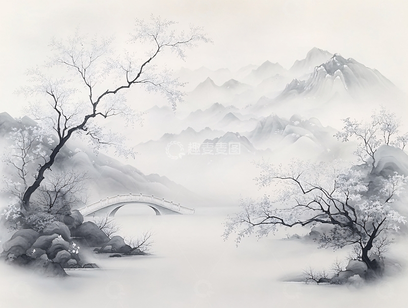 高清大图下载【趣麦麦图】水墨山水朦胧意境图