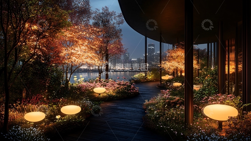 高清大图下载【趣麦麦图】夜间花园小路景观