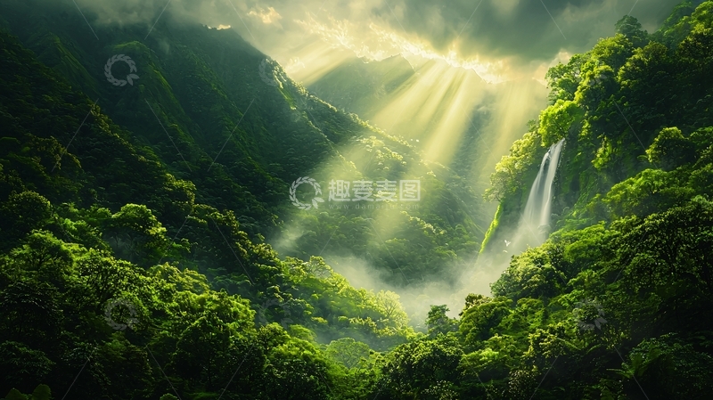 高清大图下载【趣麦麦图】郁郁葱葱的山谷阳光倾泻