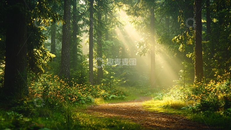 高清大图下载【趣麦麦图】阳光穿过森林小路