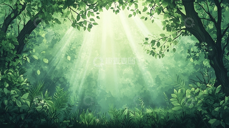高清大图下载【趣麦麦图】阳光穿透森林树木