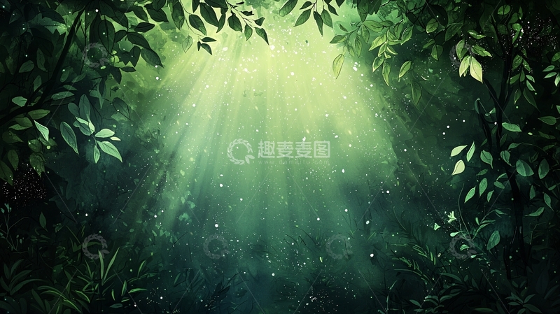 高清大图下载【趣麦麦图】森林深处光线透过树叶