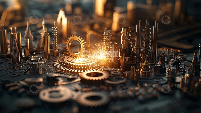 高清大图下载【趣麦麦图】电路板上的金色齿轮特写