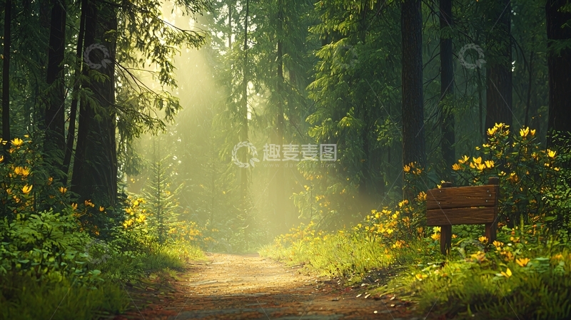 高清大图下载【趣麦麦图】阳光穿透森林的神秘小路