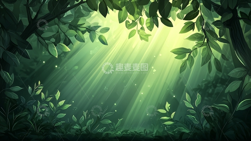 高清大图下载【趣麦麦图】森林阳光树叶光线穿透