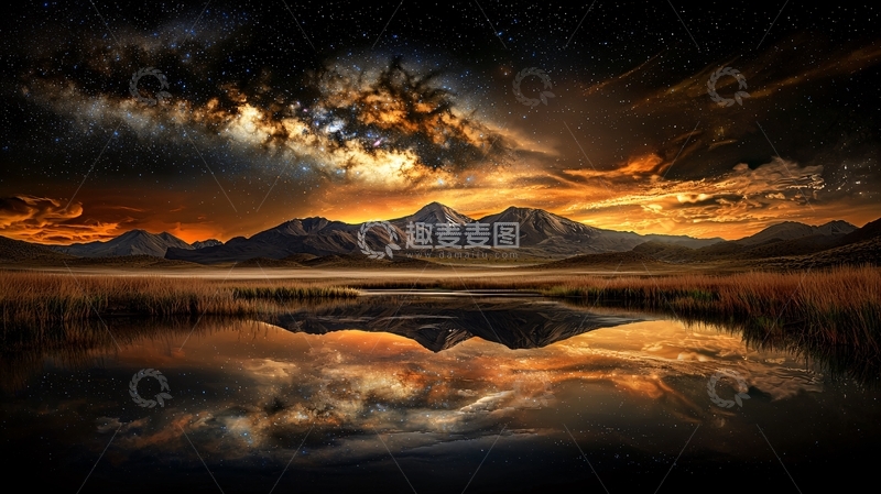 高清大图下载【趣麦麦图】天空与山脉的倒影