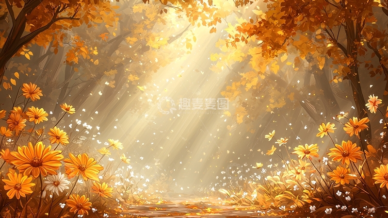 高清大图下载【趣麦麦图】金色阳光穿过秋季森林