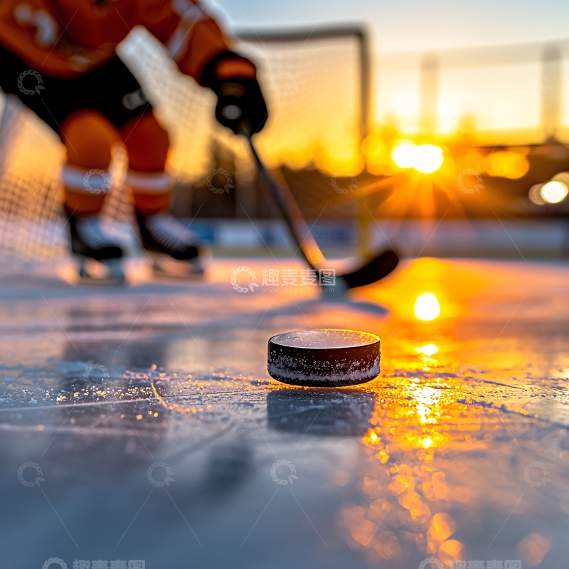 高清大图下载【趣麦麦图】冰球运动员黄昏比赛特写