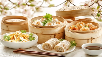 中式点心蒸笼美食